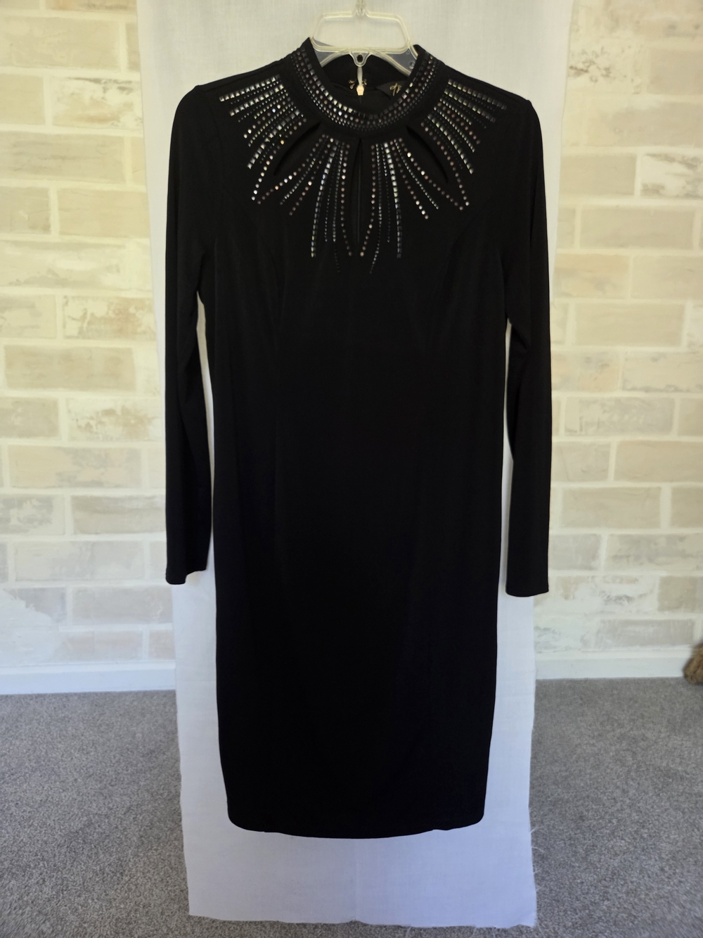 Thalia Sodi Black Long-Sleeve Studded Neckline Midi Dress